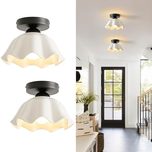 Vintage Black Semi Flush Mount Hallway Ceiling Light 2 Pack Flower Ceramic by WelcometoLuafaclighthouse