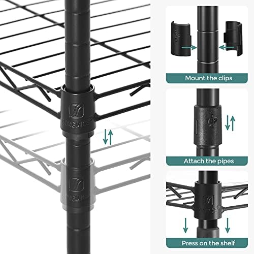 SONGMICS 5-Tier Storage Shelves, Adjustable Wire Shelving Unit, 8 Hooks - Image 5