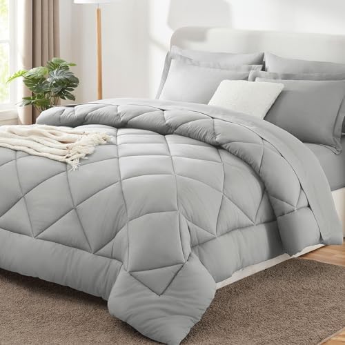 CozyLux Oversized King Comforter Set 120"x98", 7 Piece, Light Grey by CozyLux