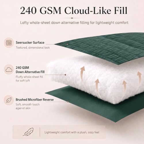 CozyLux Twin XL Comforter Set 5 Pieces Forest Green Seersucker Bed in a Bag - Image 3