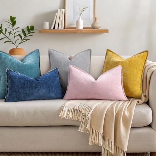 Pallene Chenille Soft Navy Blue Throw Pillow Cover 12x20 Set of 2 - Image 2