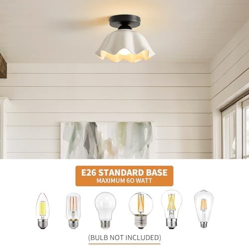 Vintage Black Semi Flush Mount Hallway Ceiling Light 2 Pack Flower Ceramic - Image 6