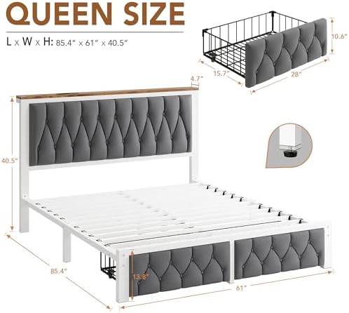 Decofy Queen Bed Frame with 2 Storage Drawers, Upholstered Platform Bed Frame - Image 2
