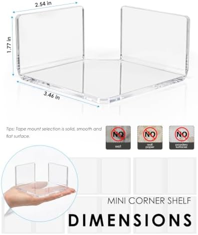 Small Corner Floating Shelf for Wall, 3 Pack Clear Acrylic No Drill - Image 2