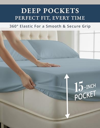Lane Linen Split King Sheets 100% Egyptian Cotton Sateen - Image 6