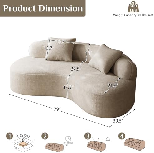 79" Curved Chenille Loveseat, Deep Seat Cloud Couch, Light Brown - Image 2