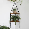 Artilady Macrame Hanging Corner Shelf Balck, Boho Wood Shelf Storage Decor by Artilady