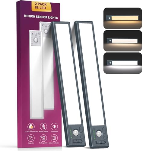10.5 Inch 2 Pack Under Cabinet Lighting, 3 Color Temps Rechargeable Motion by Unknown
