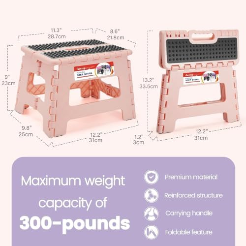 9 Inch Folding Step Stool 300 LB Capacity Non Slip Foot Stool - Image 4