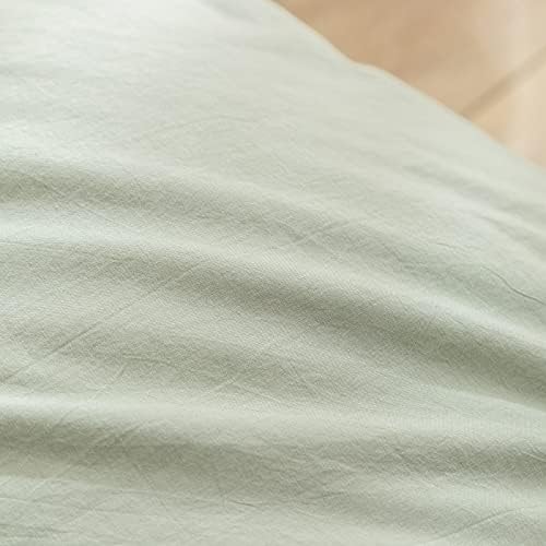 BESTOUCH Cotton Solid Duvet Cover Set Linen Feel Sage Green California King - Image 6