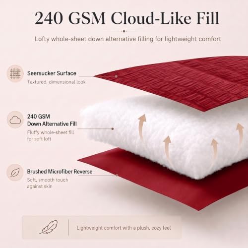 CozyLux Twin XL Comforter Set, 5 Pieces Dark Red Seersucker Bed in a Bag - Image 3