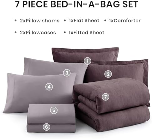 Monbix Queen Size Comforter Set 7 Pieces Italian Plum Bed in a Bag - Image 7