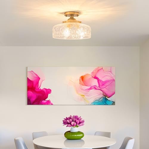 Gold Semi Flush Mount Ceiling Light, 3-Light Close to Ceiling Light - Image 4