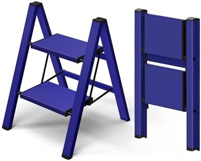 Taranta 2 Step Stool Foldable, Aluminum Step Ladder-Blue by TARANTA