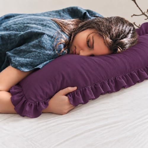 Merryword Dark Purple Body Pillow Cover 20x54inches Long Pillowcase Ruffled - Image 3