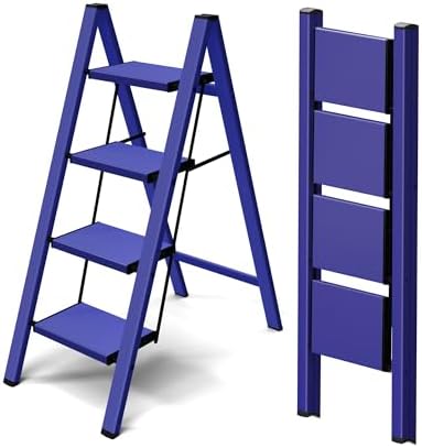 Taranta 4 Step Stool Foldable, Aluminum Step Ladder-Blue by TARANTA