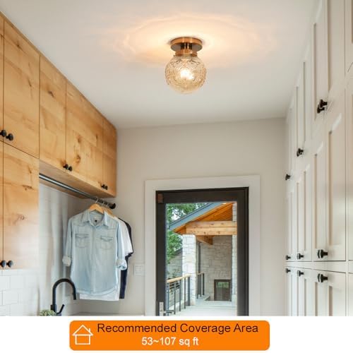 Semi Flush Mount Ceiling Light, Amber Globe Glass Close to Ceiling Light - Image 2