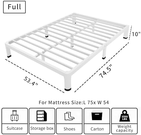 10 Inch White Full Bed Frame Low Profile - Image 2