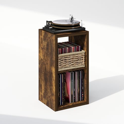 Furinno Cubicle Record Player Stand, 2-Cube Record Storage, Amber Pine - Image 4