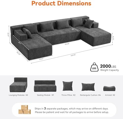 MONVANE 141" U-Shaped Modular Sectional Sofa - Image 3