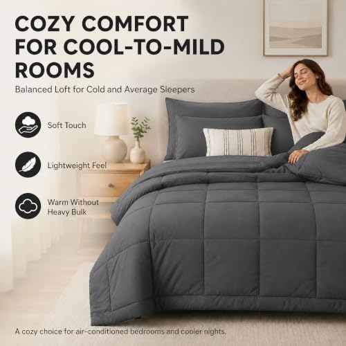 CozyLux California King Comforter Set Dark Grey - Image 4