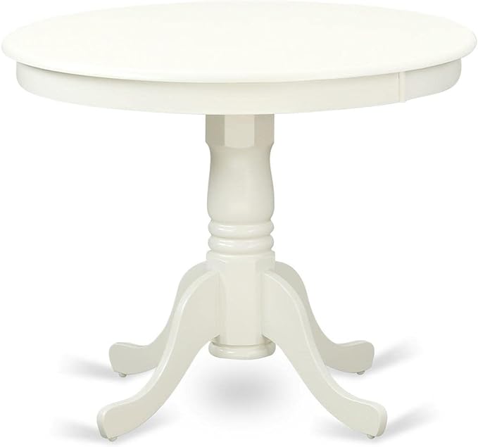 East West Furniture ANFL3-LWH-01 3 Piece Dining Room Furniture Set Contains a Round Kitchen Table with Pedestal and 2 Cream Linen Fabric Parson Dining Chairs, 36x36 Inch, Linen White