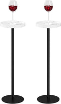 Drink Table, Small Pedestal Side Table, Round Cocktail Table, Circle Accent End Table with Metal Base, for Small Spaces (2, White Marble)