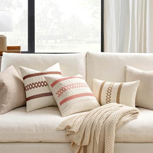 MIULEE Set of 2 Neutral Boho Decorative Pillow Covers 18x18 Inch - Image 2