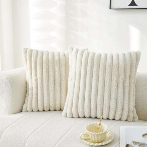 Sunday Praise Faux Fur Decorative Throw Pillow Covers 18x18 Cream White by SundayPraise