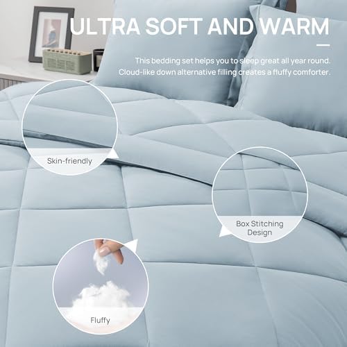 Love's cabin Oversized Queen Comforter Set, 7 Pieces in a Bag, Light Blue - Image 4