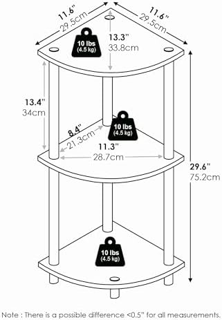 Furinno Turn-N-Tube Corner Shelf, 3-Tier Corner Bookshelf, Display Storage - Image 4