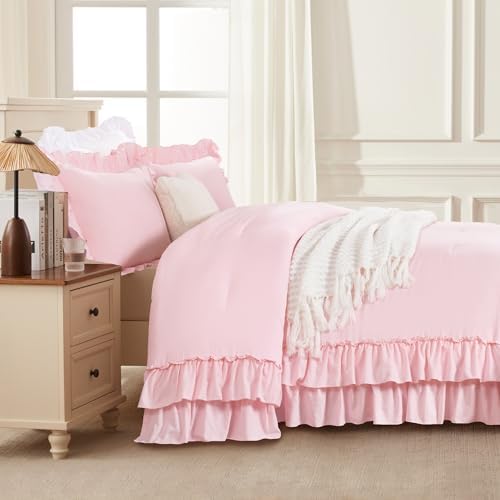 Andency Pink Twin Size Ruffle Comforter Set, 2 Pieces - Image 6