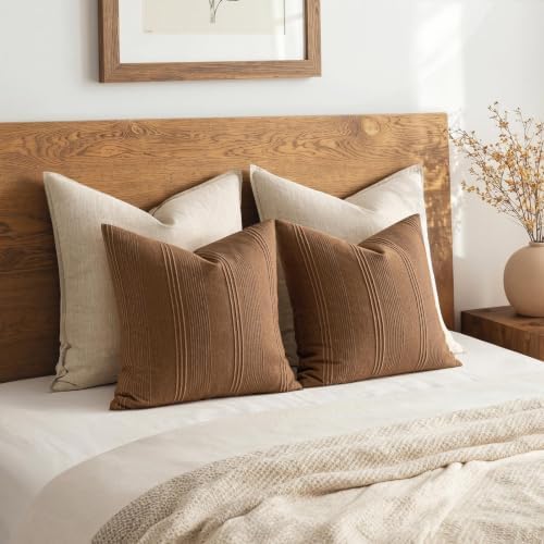 MIULEE Fall Decorative Striped Throw Pillow Covers 16x16 Sugar Brown 2 Pack - Image 6