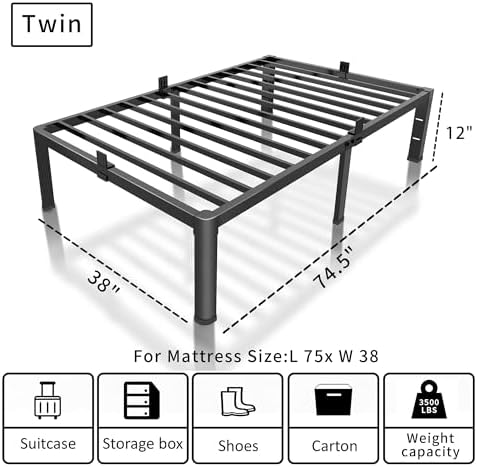 12 Inch Twin Bed Frame with Rounded Corner & 4 Mattress Baffles - Image 3