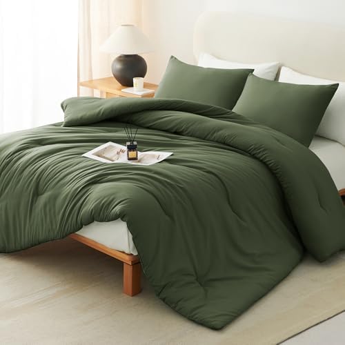 CozyLux Super King Plus Comforter Set, 3 Pieces Olive Green Quilted Bedding by CozyLux