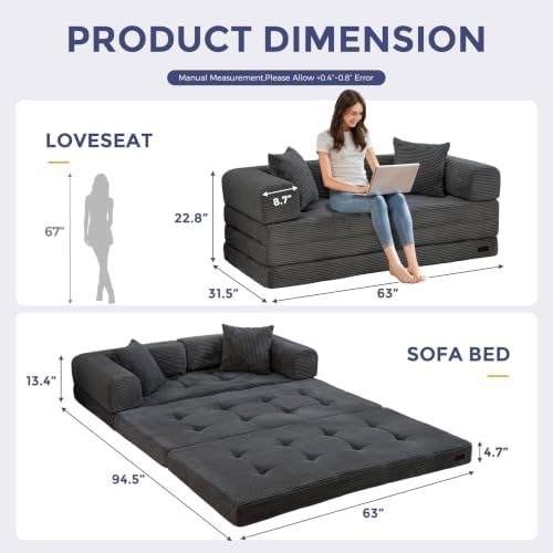 MAXYOYO 63" Convertible Sofa Bed, Boneless Futon Couch Floor Sofa - Image 2