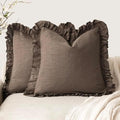 Foindtower Linen Fringe Ruffle Throw Pillow Covers 24×24 Inch Dark Brown by Foindtower