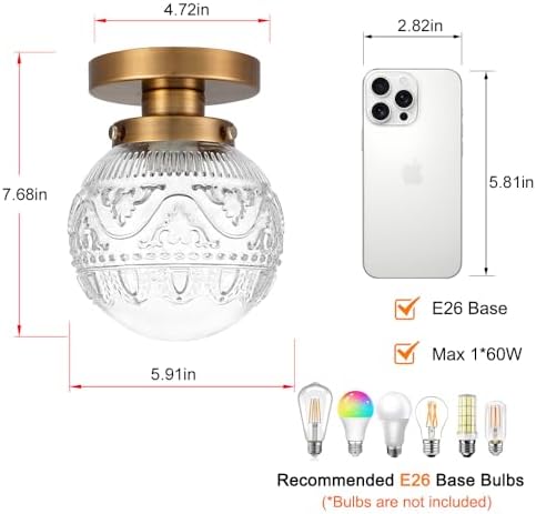 Small Semi Flush Mount Ceiling Light, Modern Globe Clear Glass Ceiling Light - Image 6