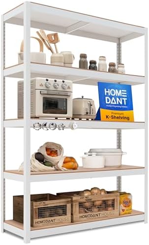HOMEDANT House White 48.1" W 5 Tier Storage Shelves Garage Shelving Unit by TheBestOrganizingSolution