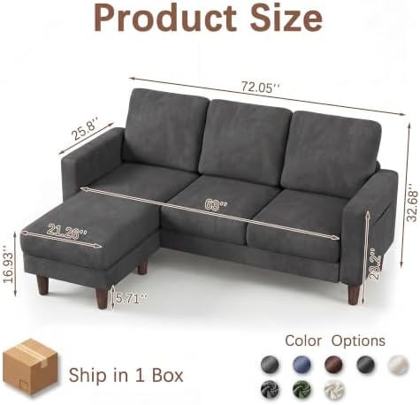 JUMMICO 72 in L-Shaped Couch for Apartment Living Room - Image 2
