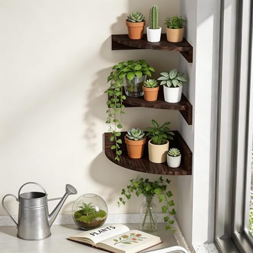 Wood Corner Shelves Wall Mount 3-Pack, Dark Brown - Image 4