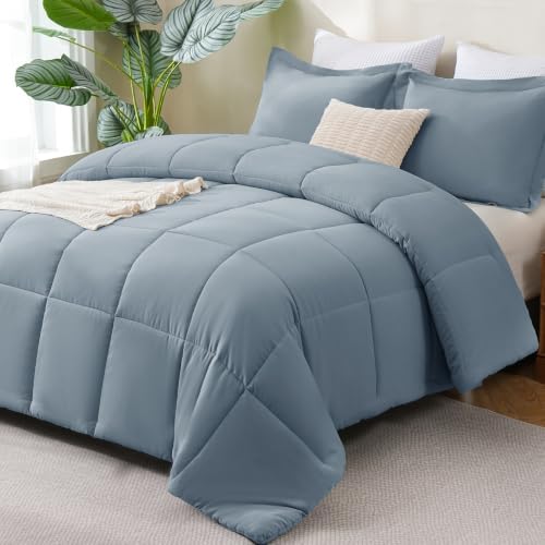 CozyLux King Size Comforter Set, 3-Piece Box-Stitched, Dusty Blue by CozyLux