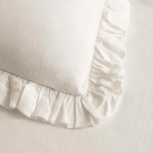 Foindtower Linen Fringe Ruffle Throw Decorative Pillow Covers 18×18 White - Image 2