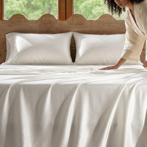 EverGrace 100% Rayon from Bamboo Sheet Set, Queen Size, Bright White - Image 4