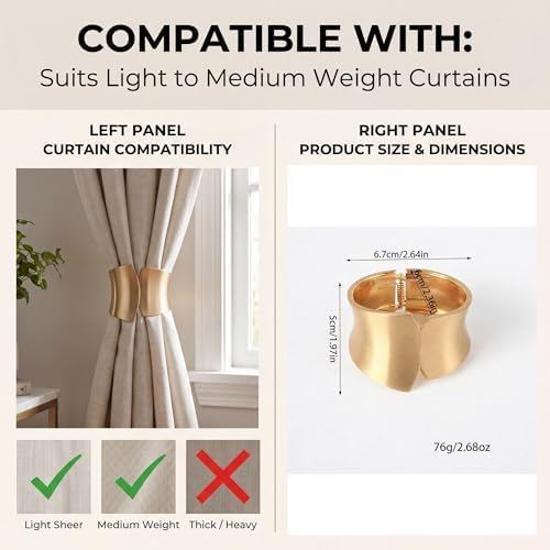2 Pack Golden Classic Spring Clip Curtain Tiebacks Holdback Buckles Holders - Image 3