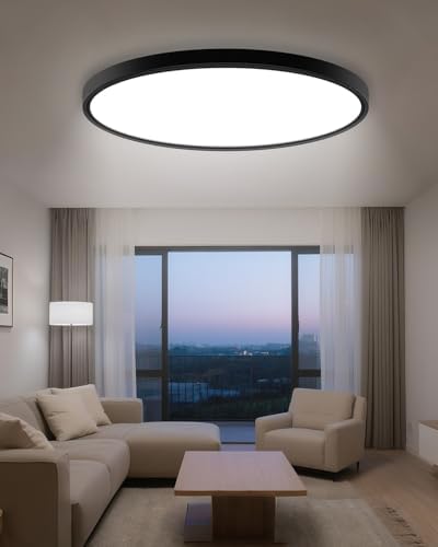 hepside 23INCH Big Dimmable Flush Mount Ceiling Light Fixture Black, by Hepside