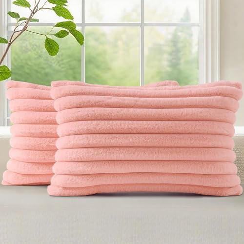 decorUhome Fall Faux Fur Throw Pillow Covers 12x20 Set of 2 Blush Pink by decorUhome
