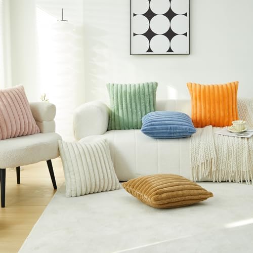 Sunday Praise Faux Fur Decorative Throw Pillow Covers 18x18 Cream White - Image 6