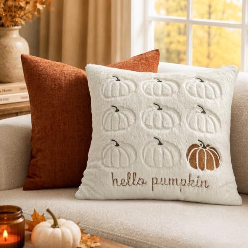 MIULEE Fall Pumpkin Pillow Covers 18x18 Cream White Fall Decor - Image 3