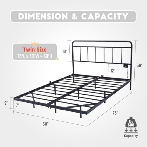 Floating Twin Bed Frame with LED Lights & Charging Station & Accessories - Image 2